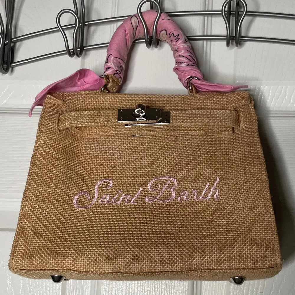 Luna Sarah by Mamour St Barth Burlap Handbag With Shoulder Strap Resortwear